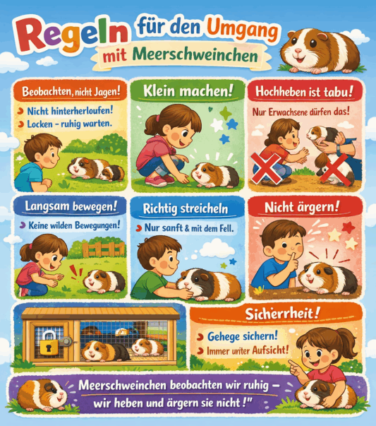 Kleine Meerschweinchen Regeln, Sicherheit, Umgang, Beobachten, ruhige Haltung.